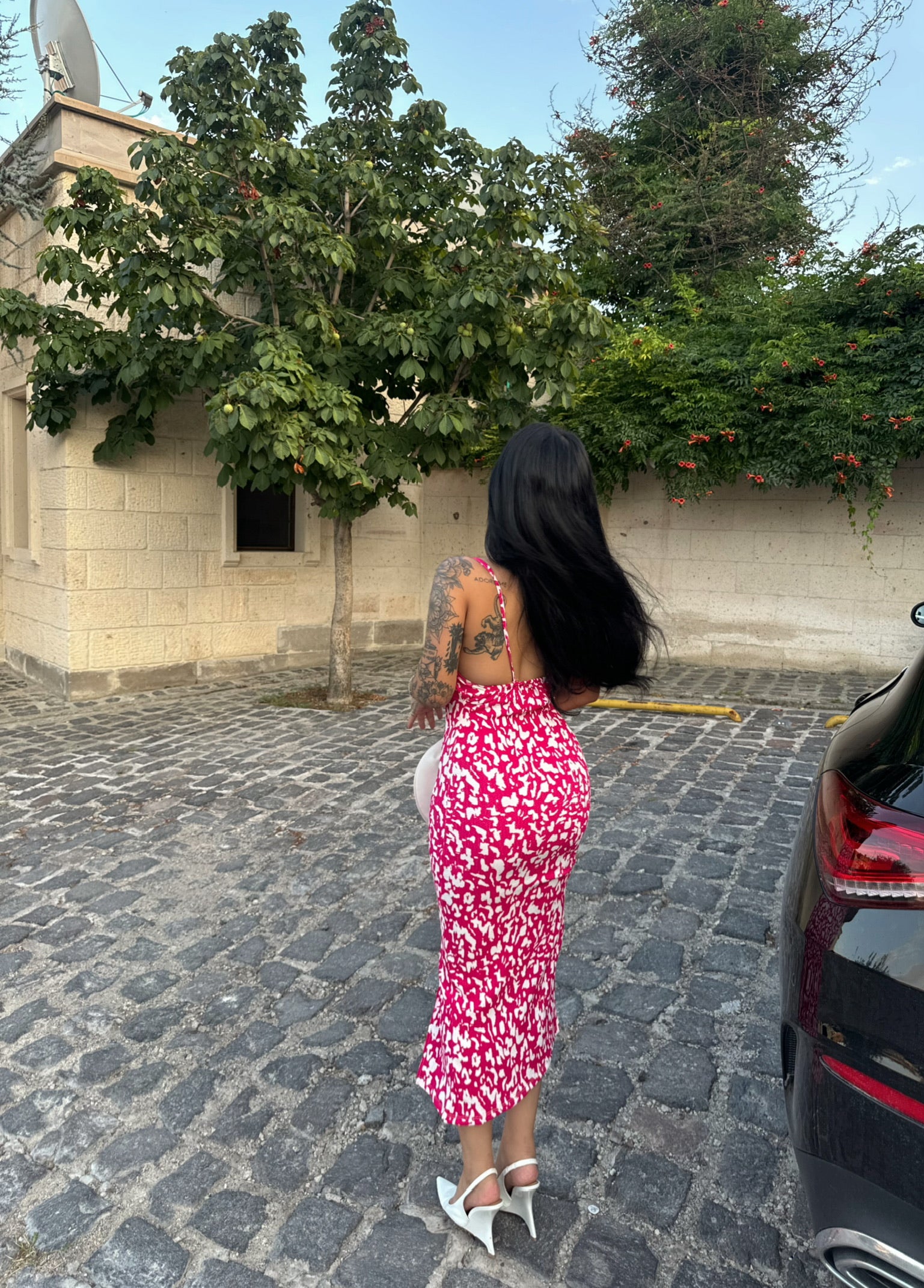 Pink Crinkled Slit Dress