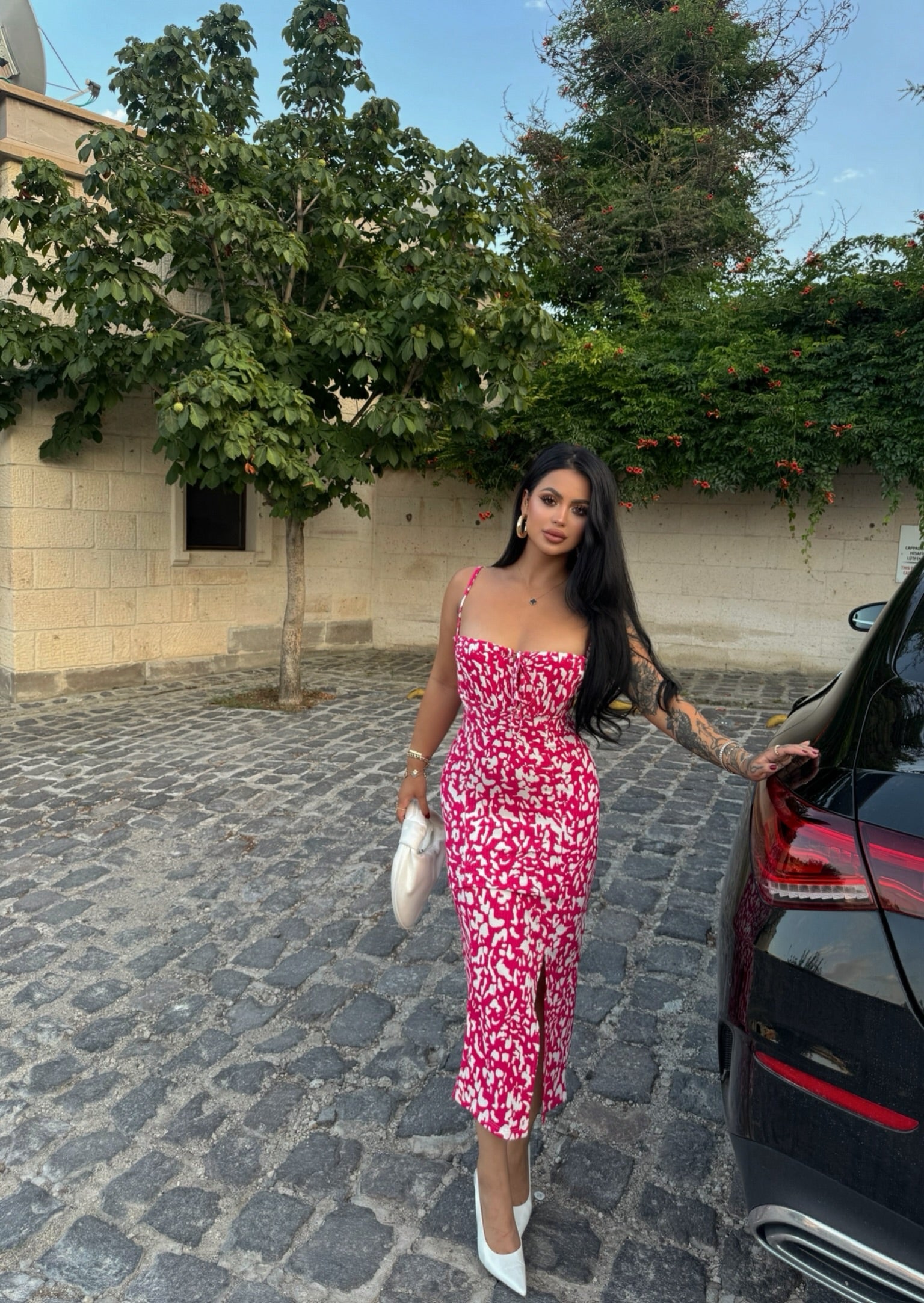 Pink Crinkled Slit Dress