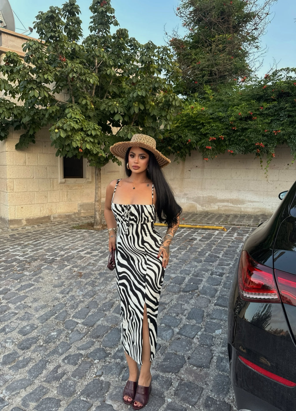 White Crinkled Slit Dress