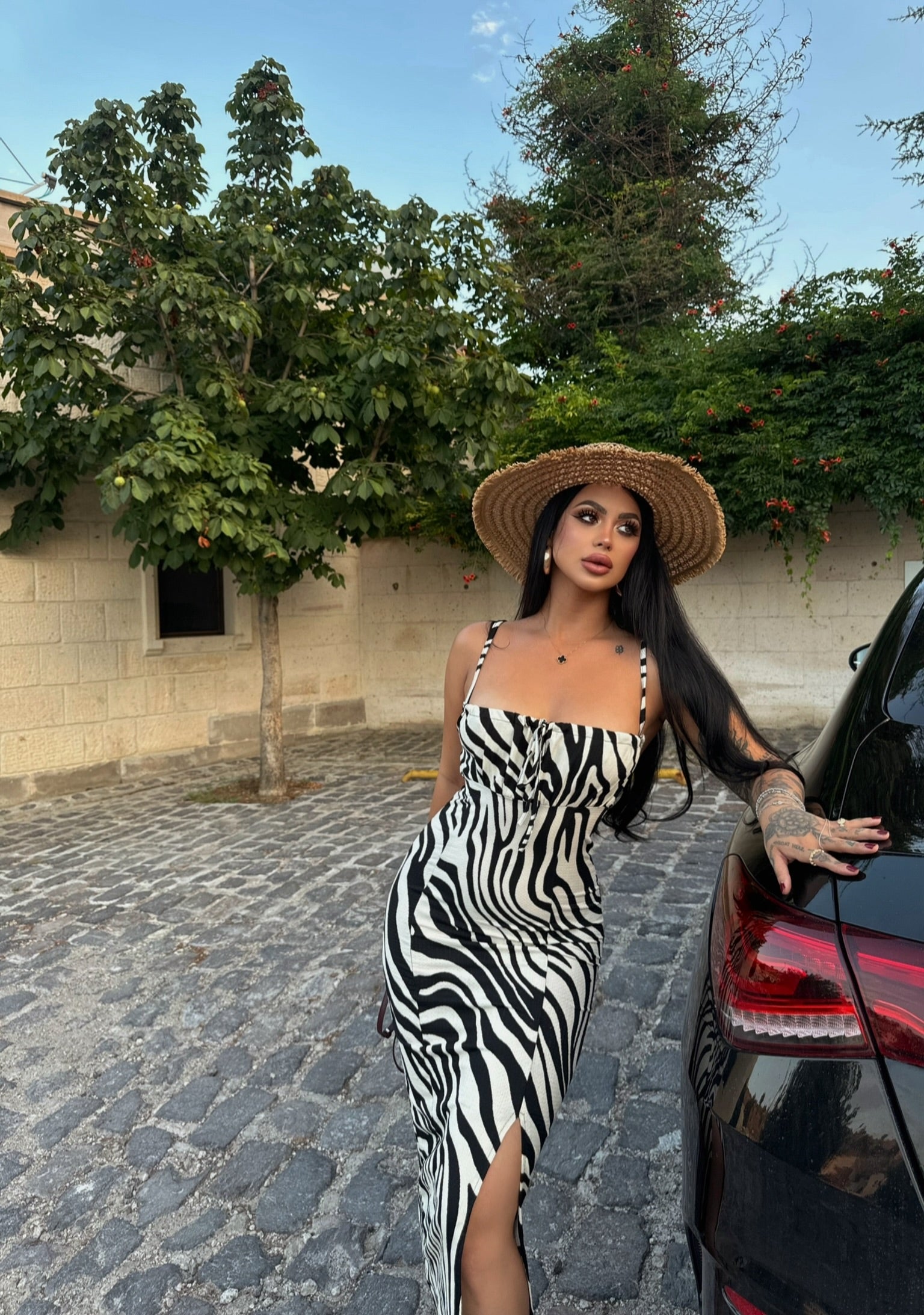 White Crinkled Slit Dress