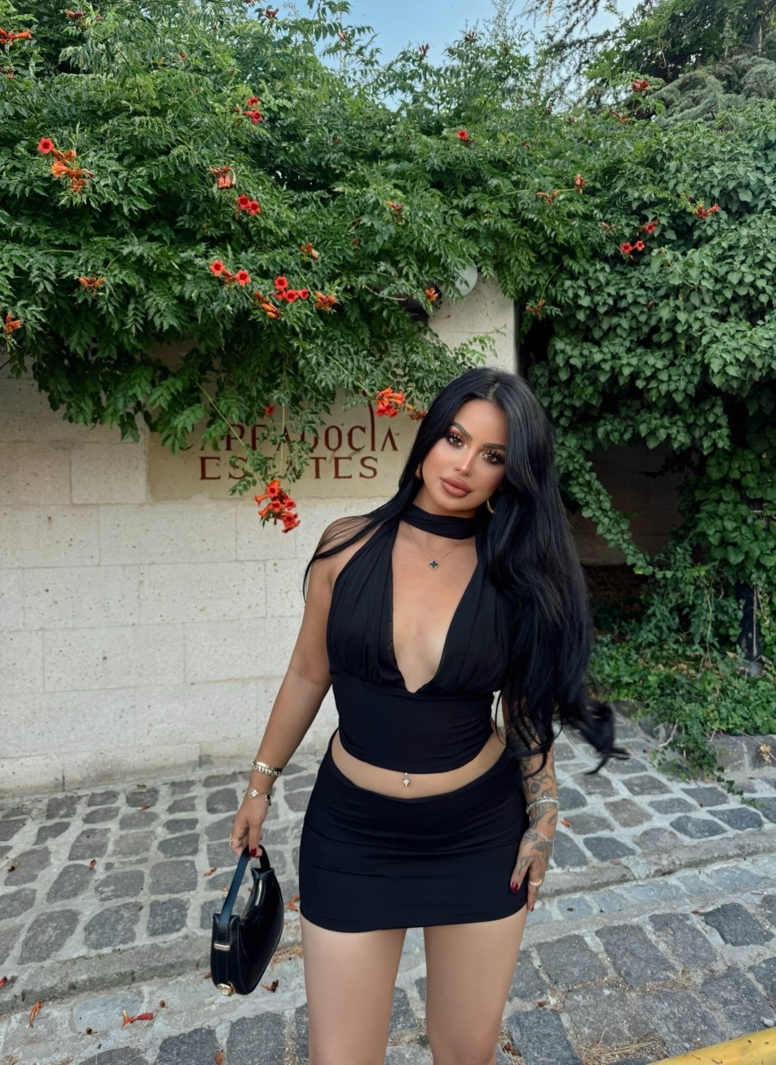 Black Tulle Detail Skirted Set