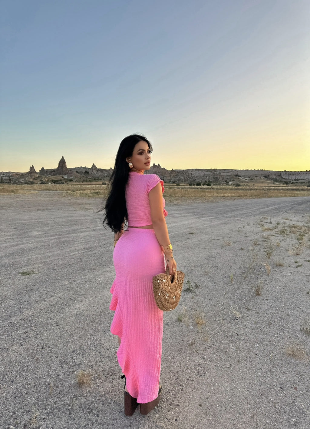 Pink Front Tie Skirted Two-Piece Set