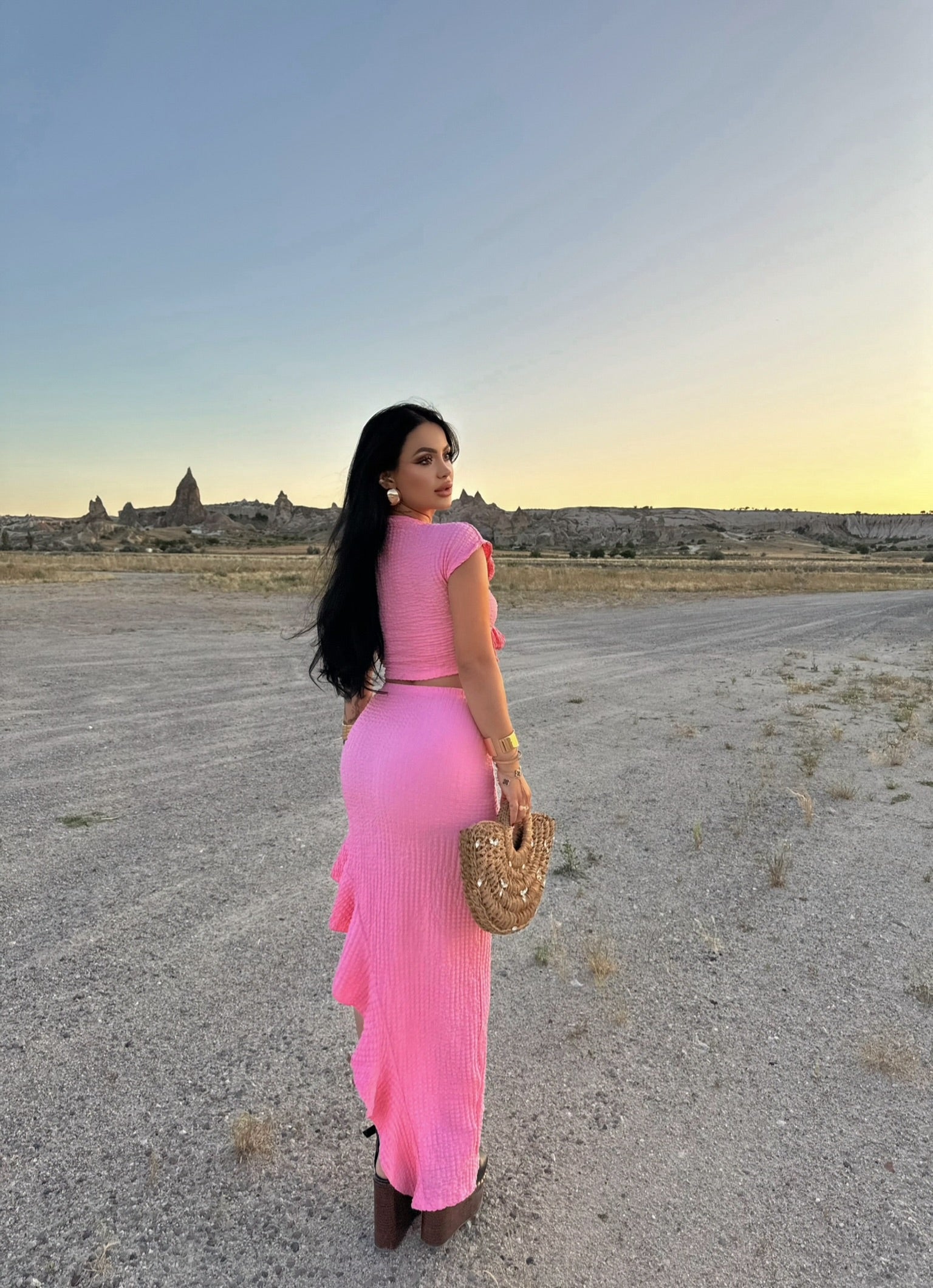 Pink Front Tie Skirted Two-Piece Set