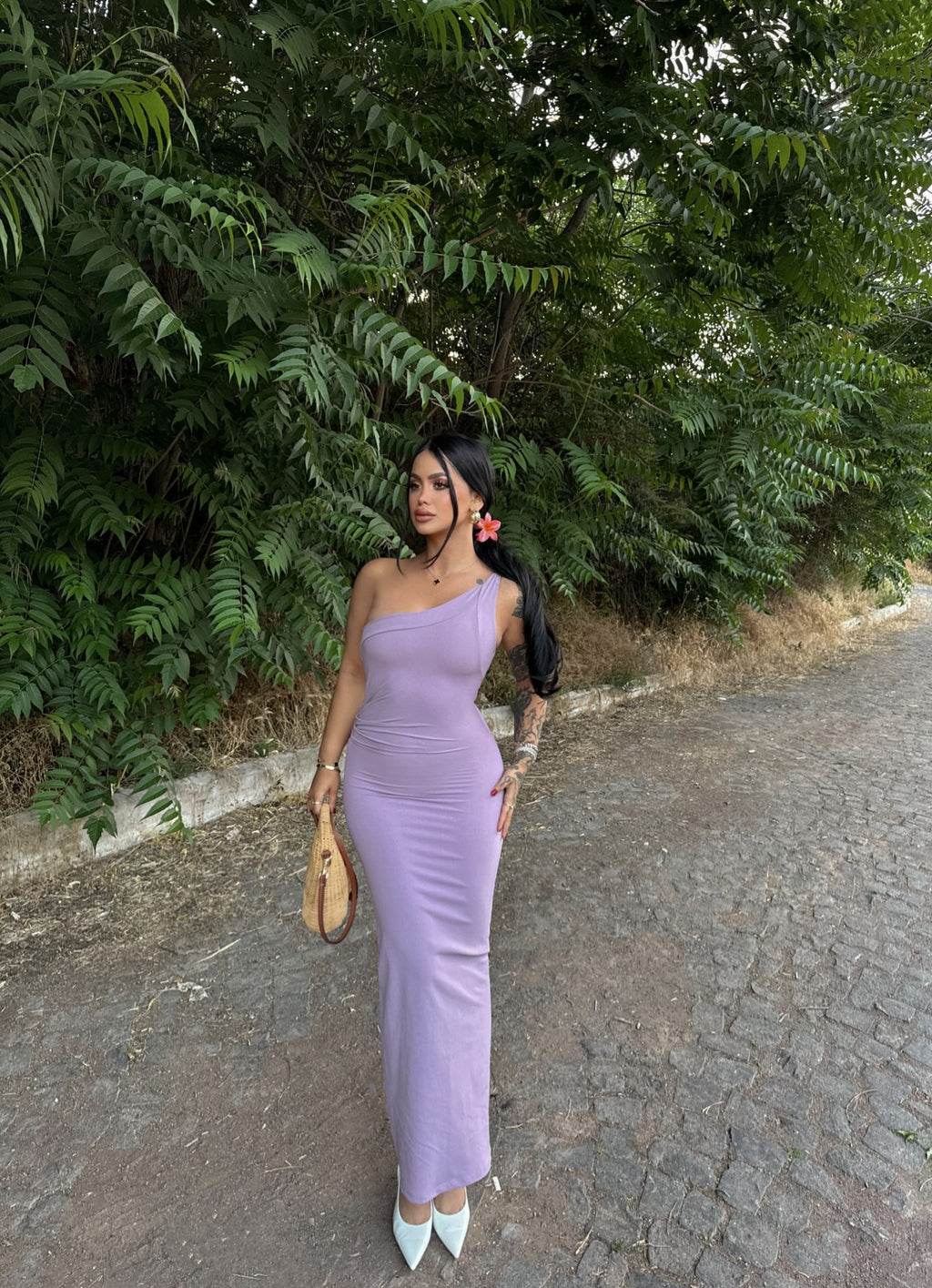 Lilac One-Shoulder Ruched Maxi Dress