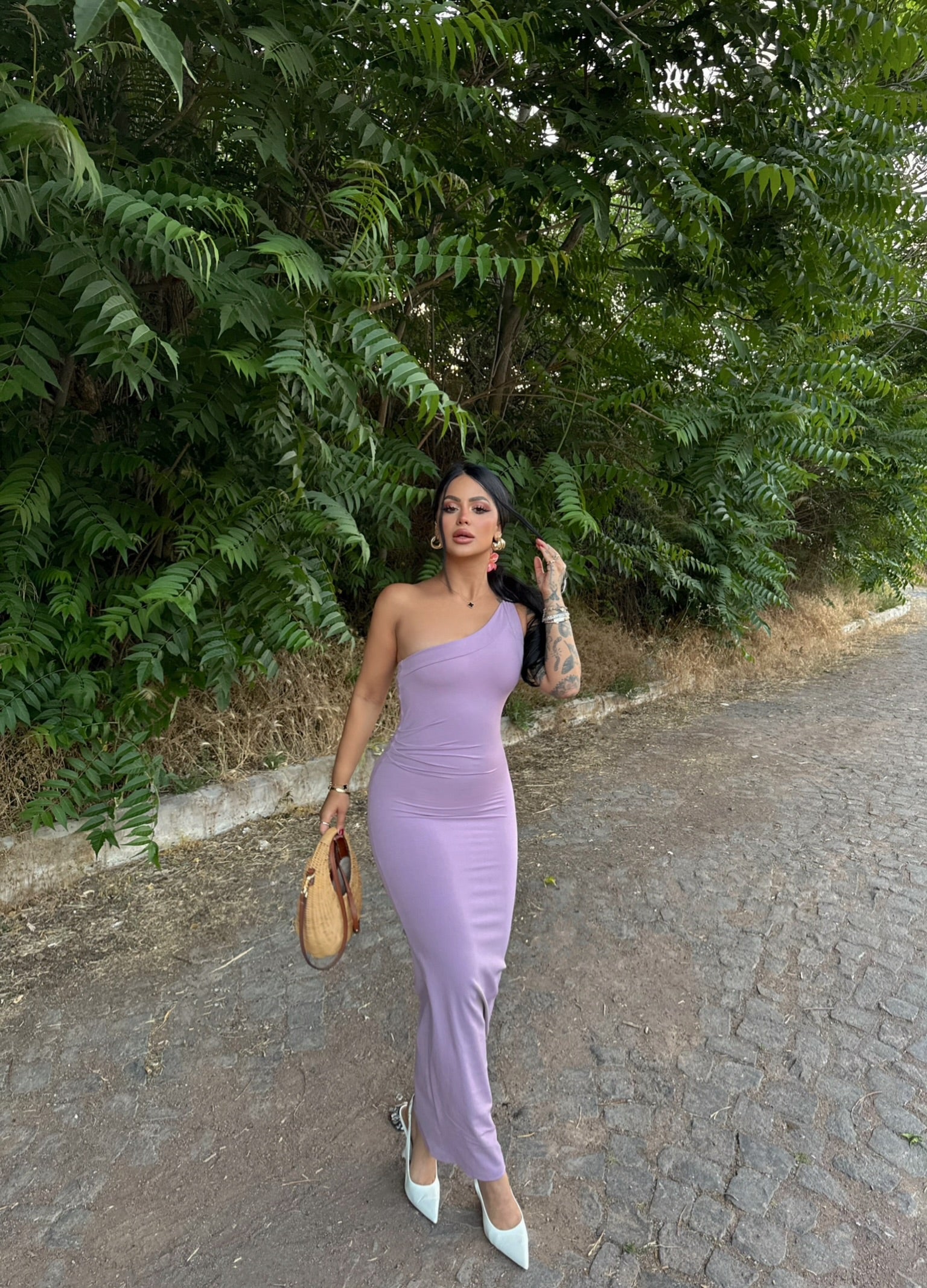Lilac One-Shoulder Ruched Maxi Dress