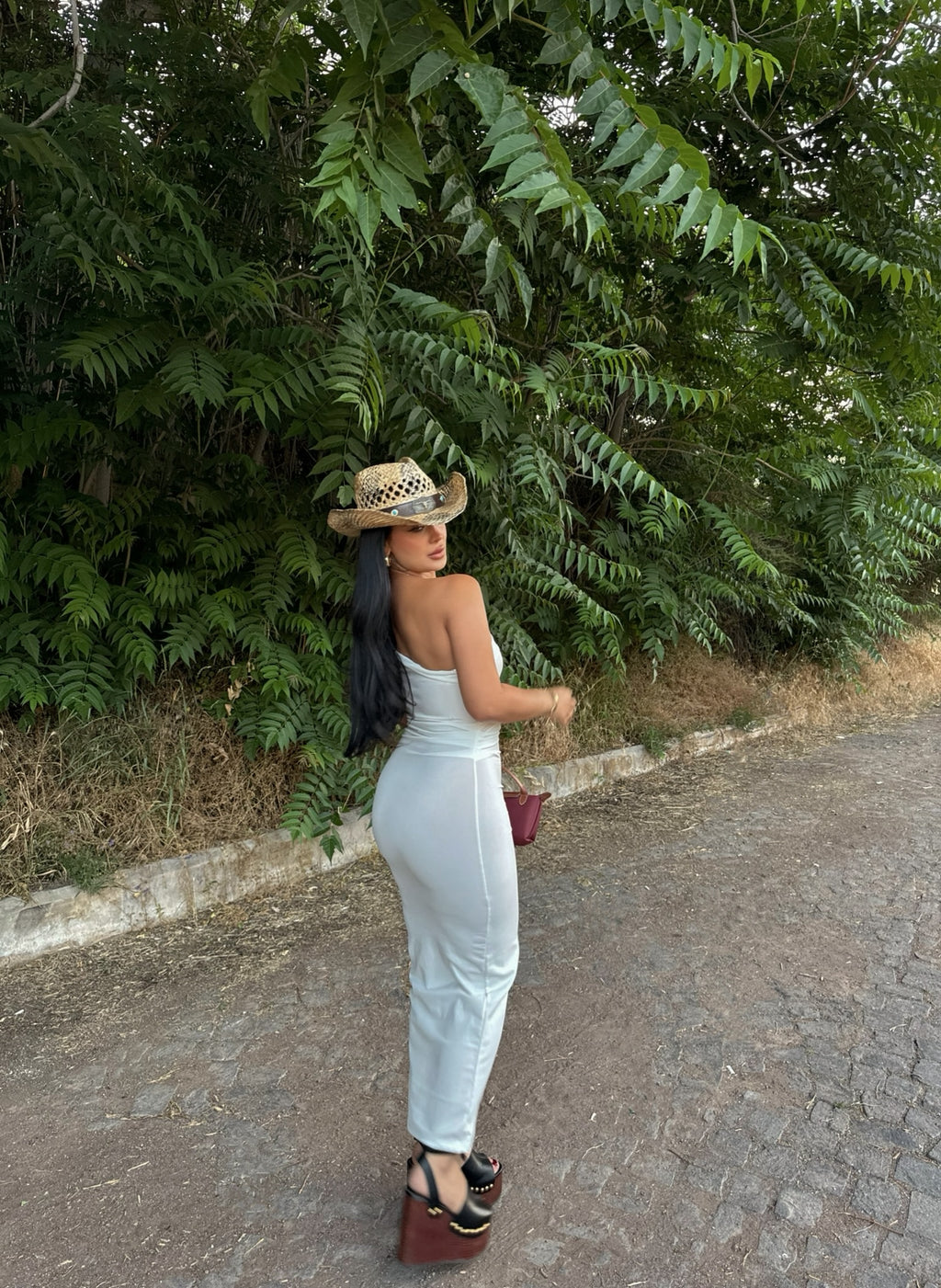 White One-Shoulder Ruched Maxi Dress