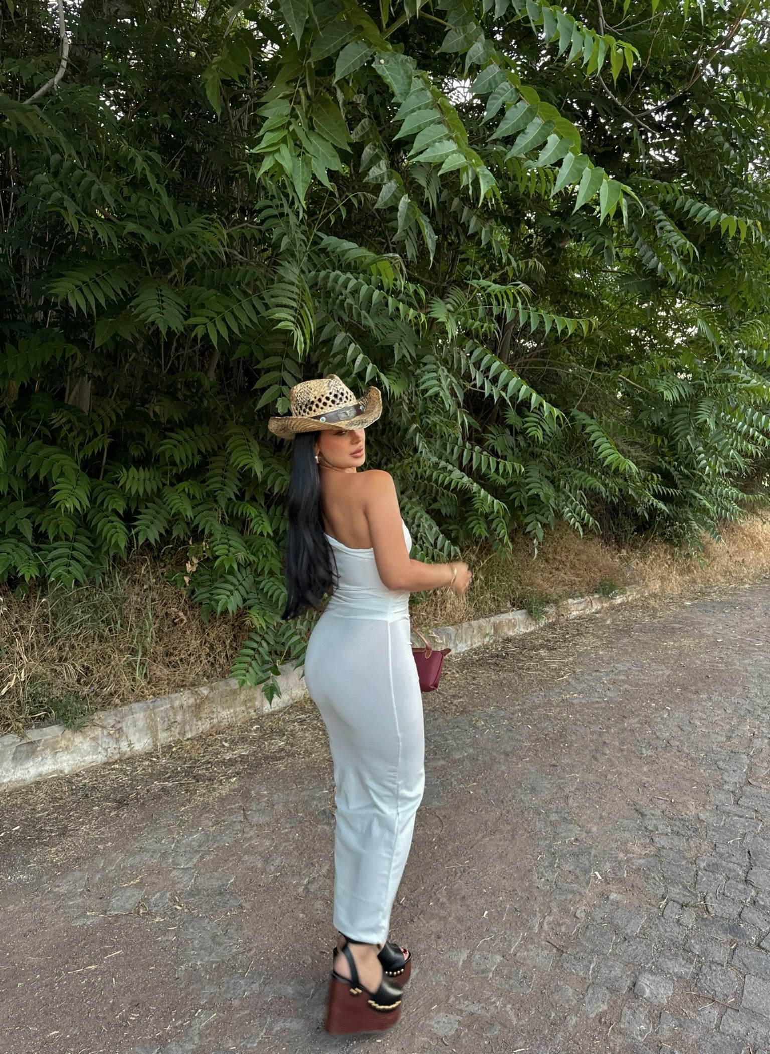 White One-Shoulder Ruched Maxi Dress