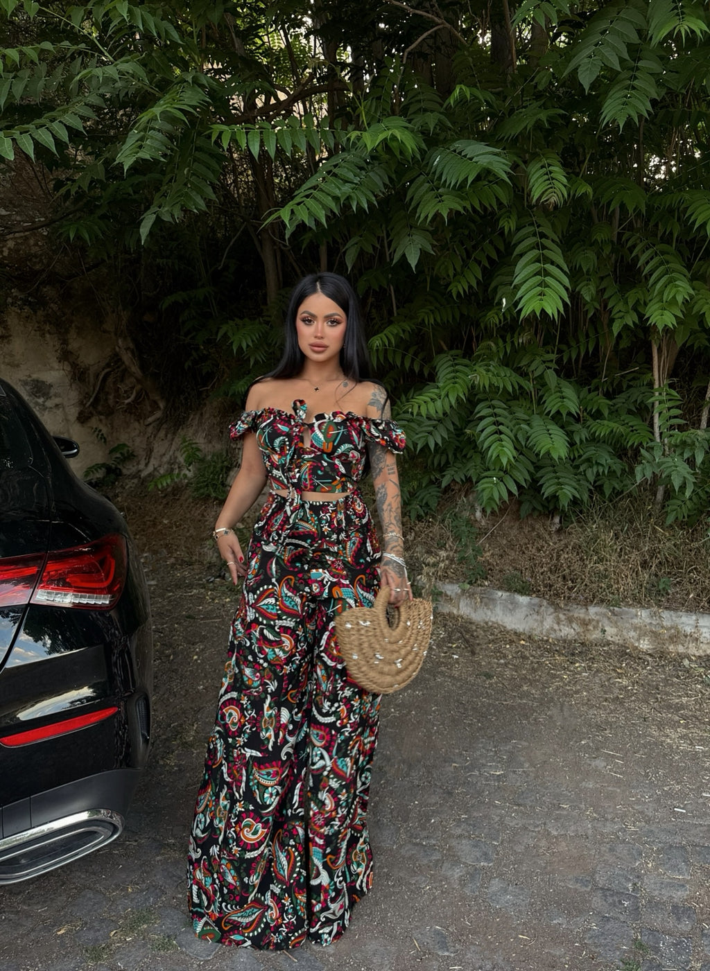 Black Polyviscose Two-Piece Set