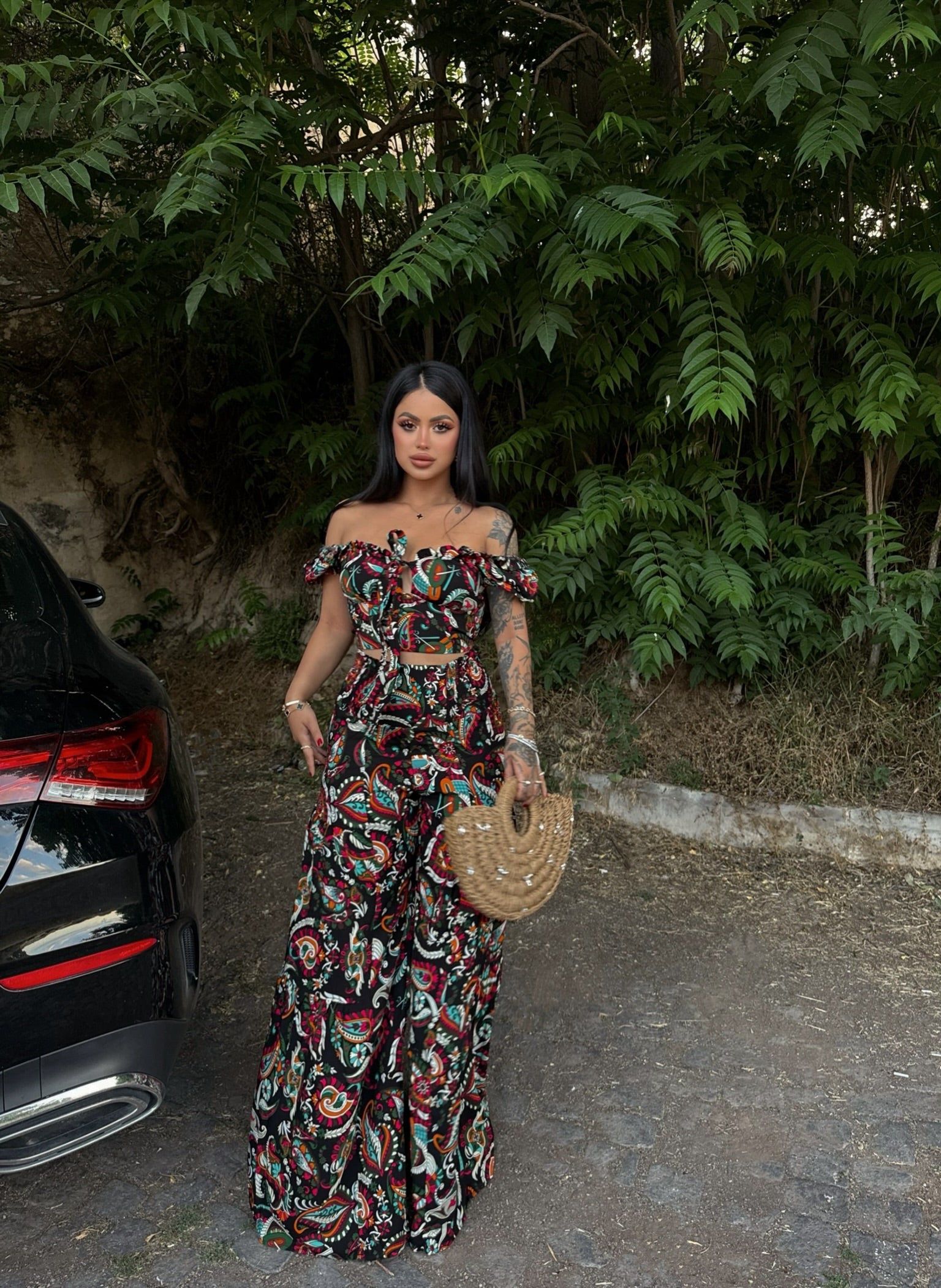 Black Polyviscose Two-Piece Set