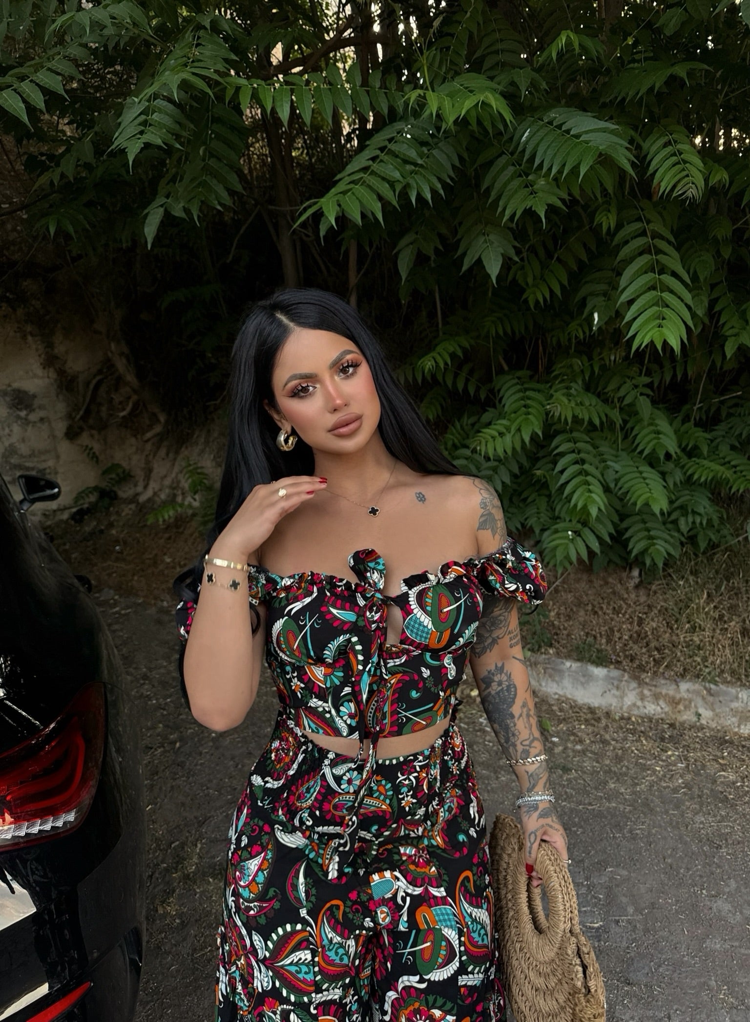 Black Polyviscose Two-Piece Set