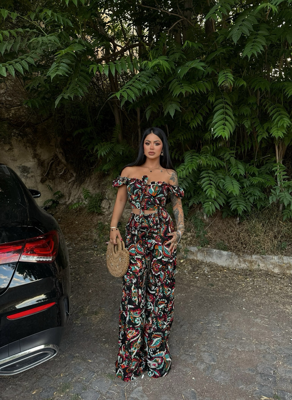 Black Polyviscose Two-Piece Set