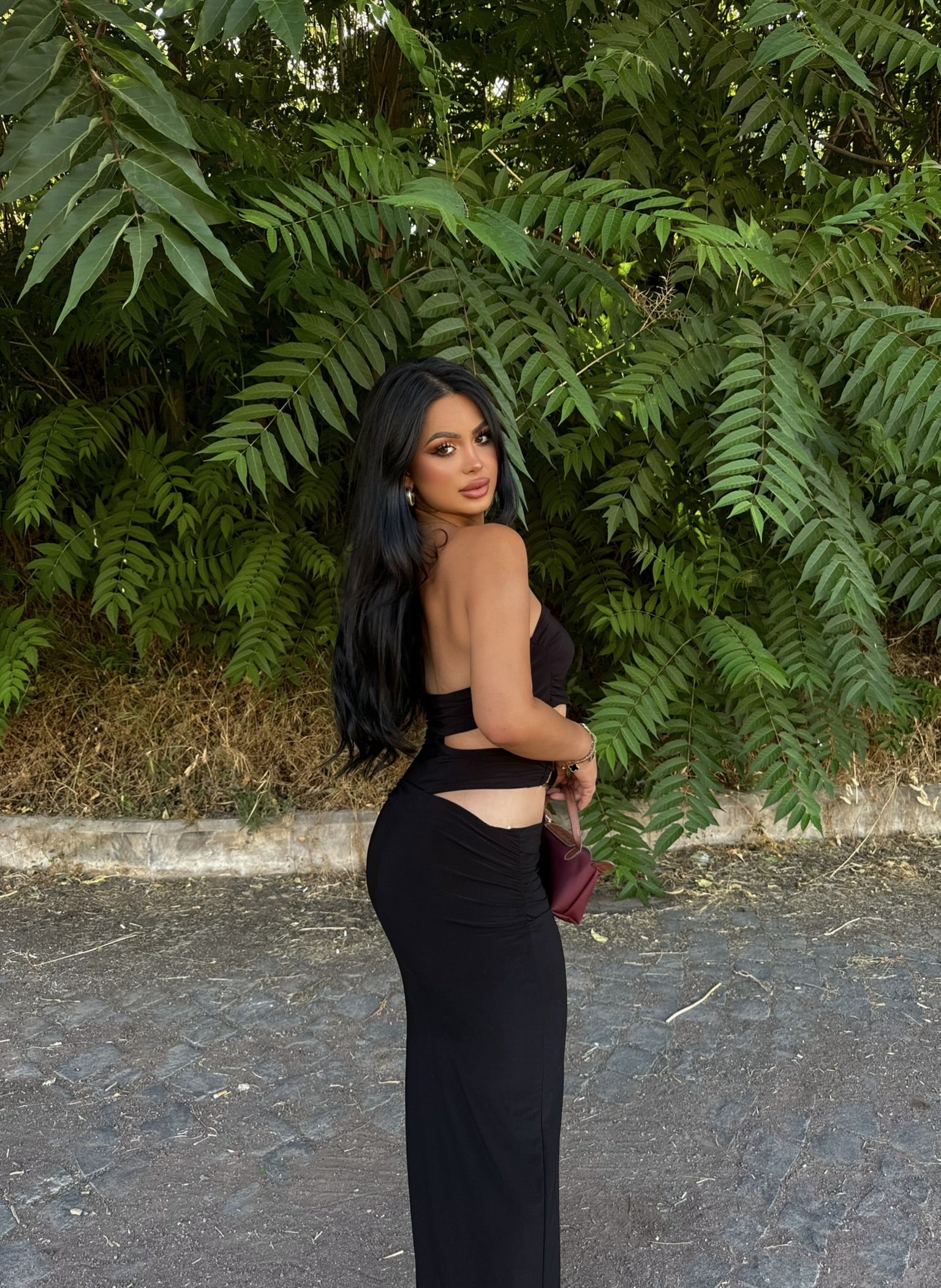 Black Accessory Waist Strapless Dress