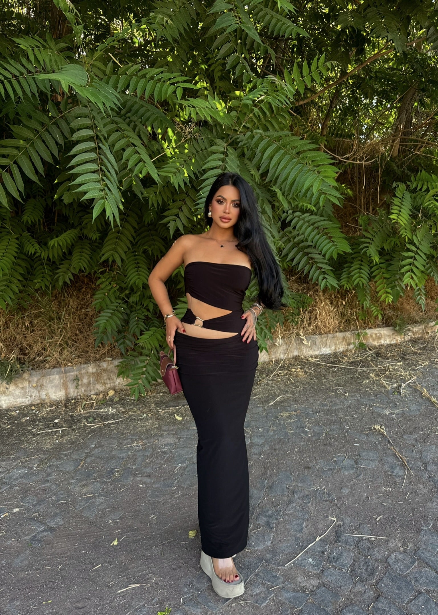 Black Accessory Waist Strapless Dress