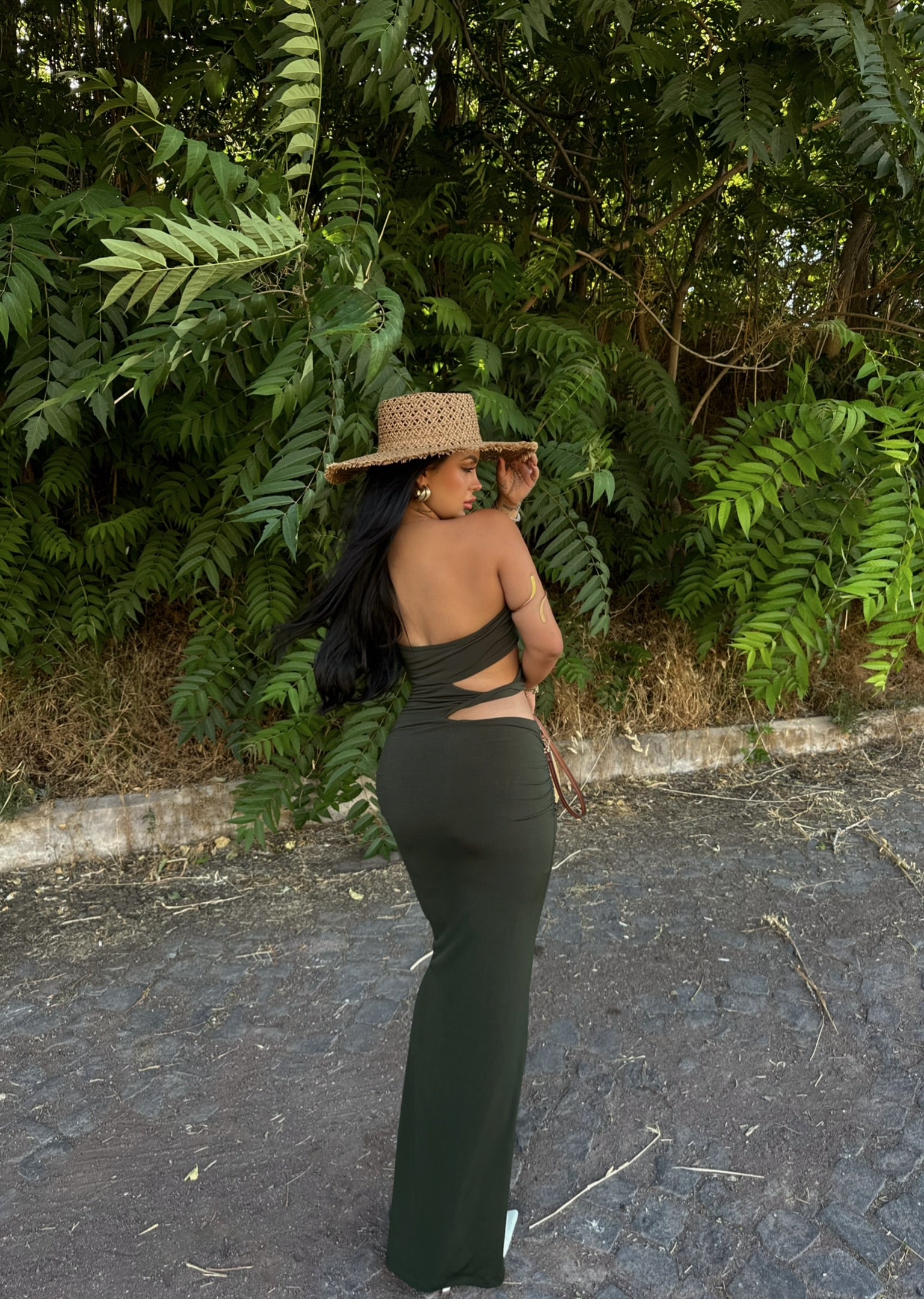 Khaki Accessory Waist Strapless Dress
