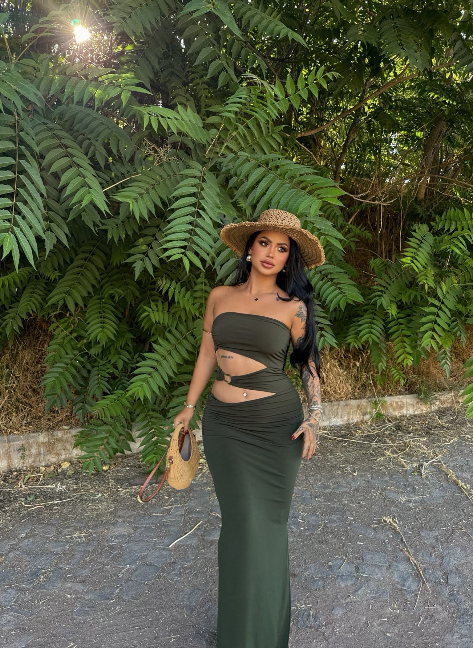 Khaki Accessory Waist Strapless Dress