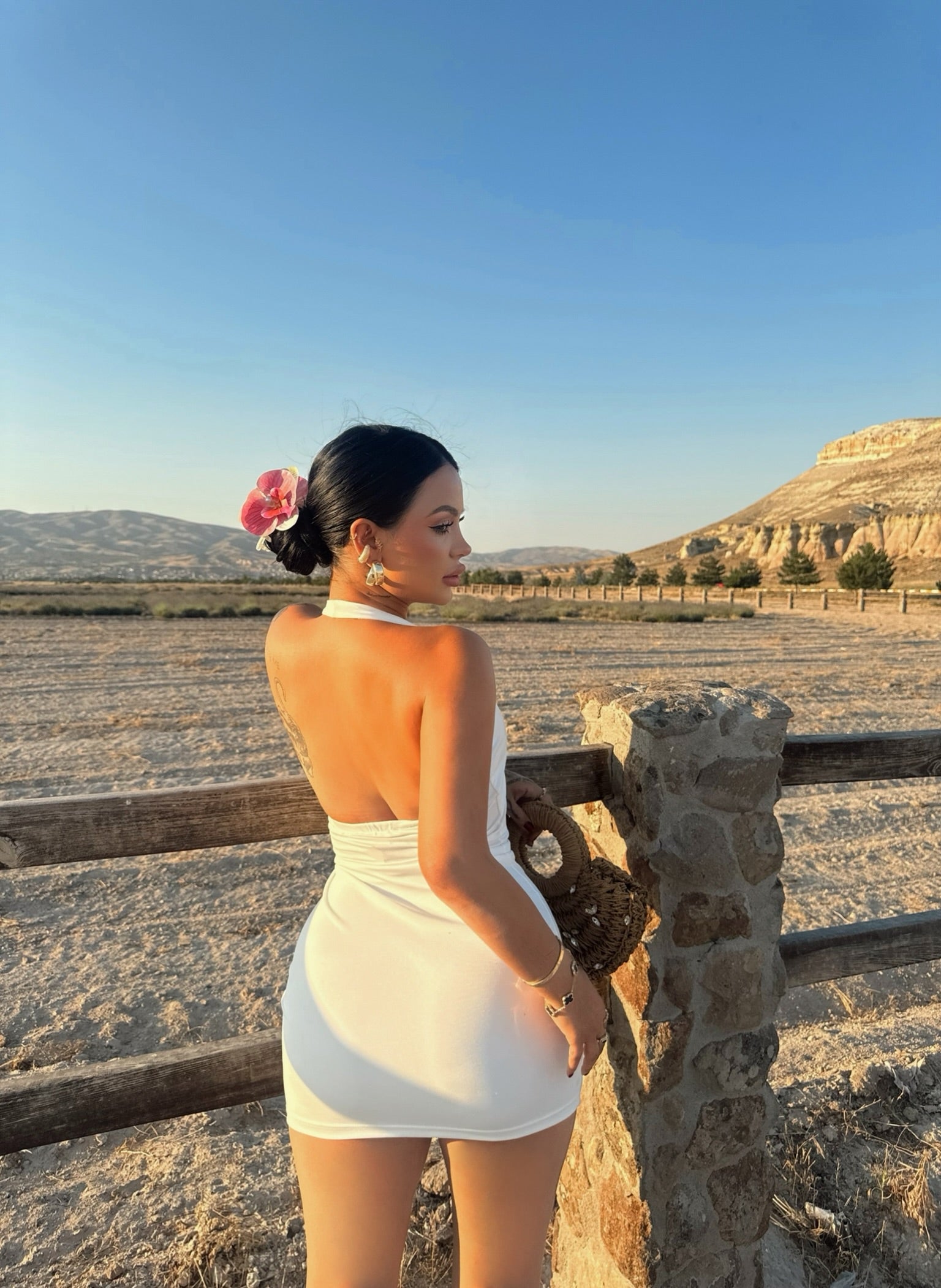 White Halter Neck Double Dress