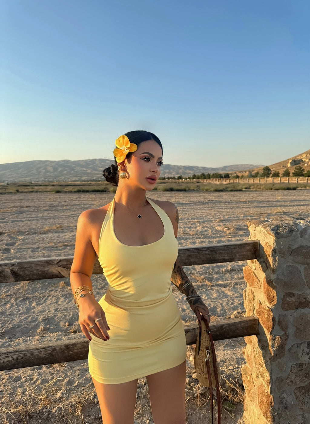 Yellow Halter Neck Double Dress