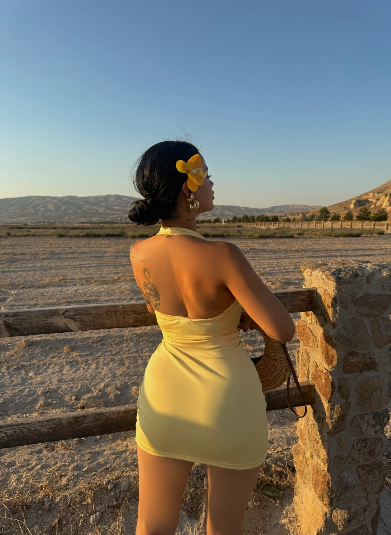 Yellow Halter Neck Double Dress