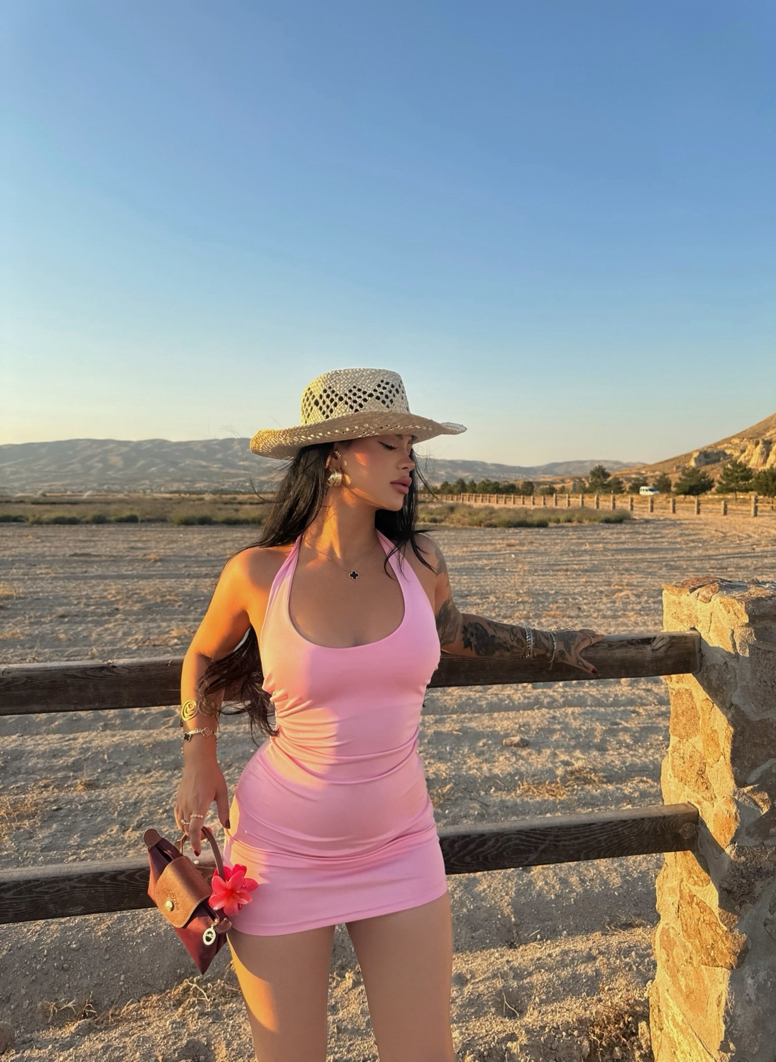 Pink Halter Neck Double Dress