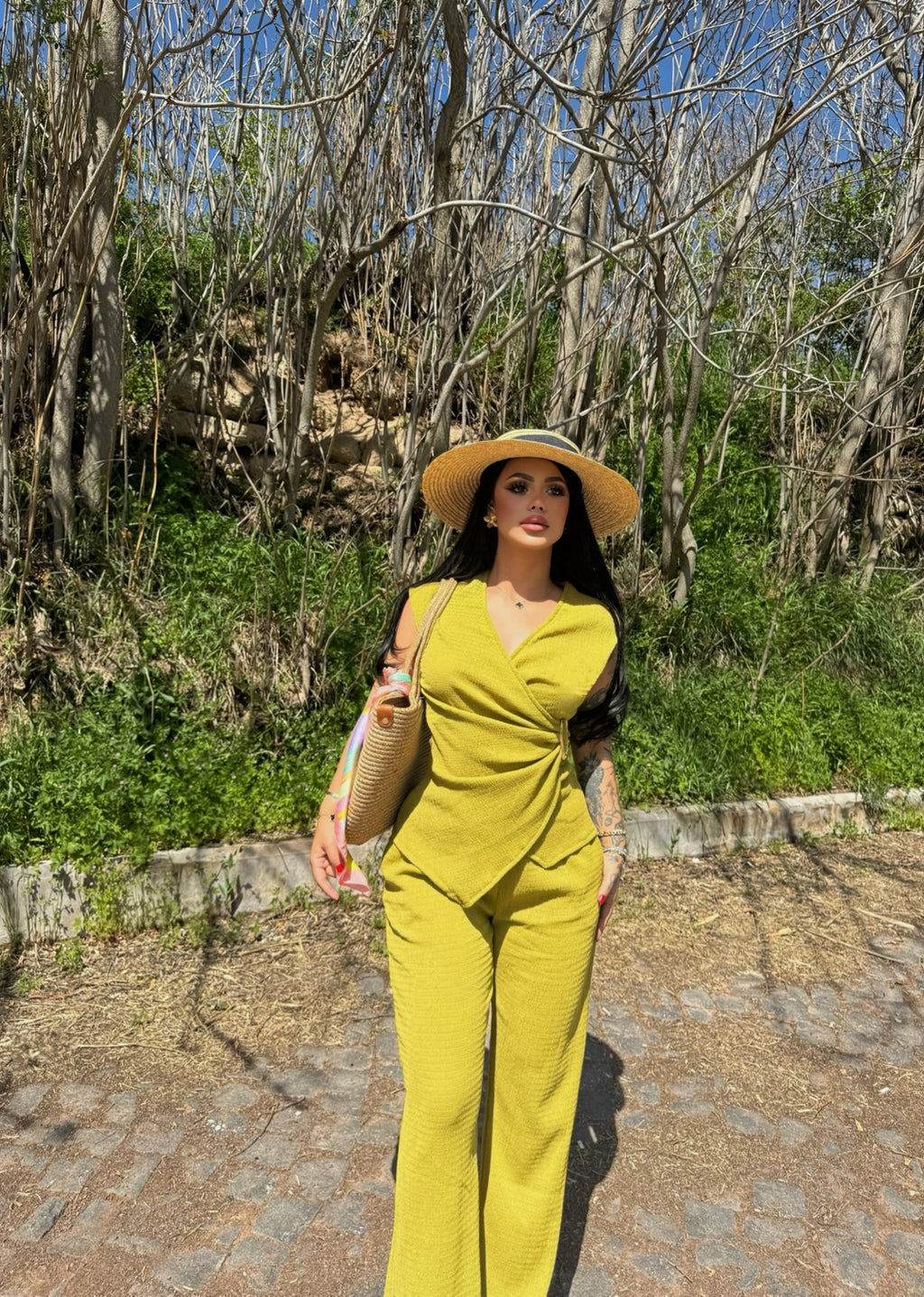 Green Buckle Wrap Two-Piece Set