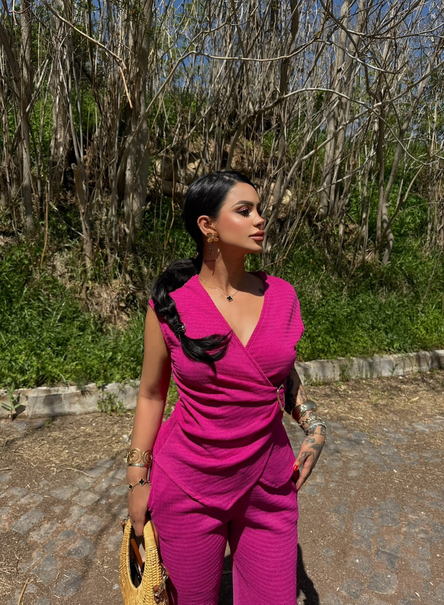 Fuchsia Buckle Wrap Two-Piece Set