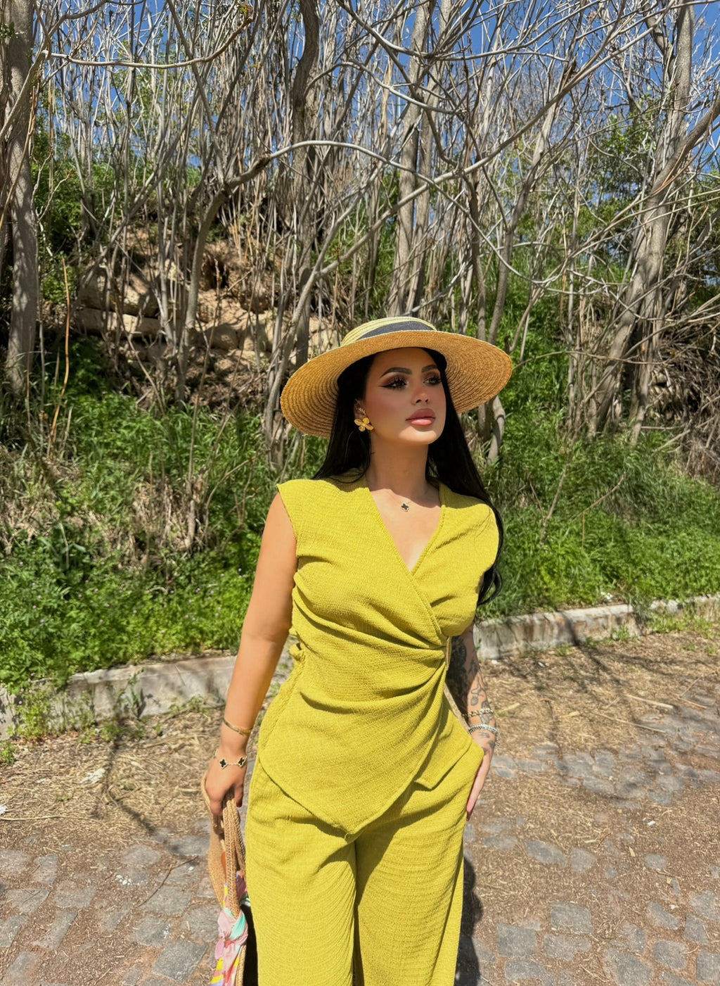 Green Buckle Wrap Two-Piece Set