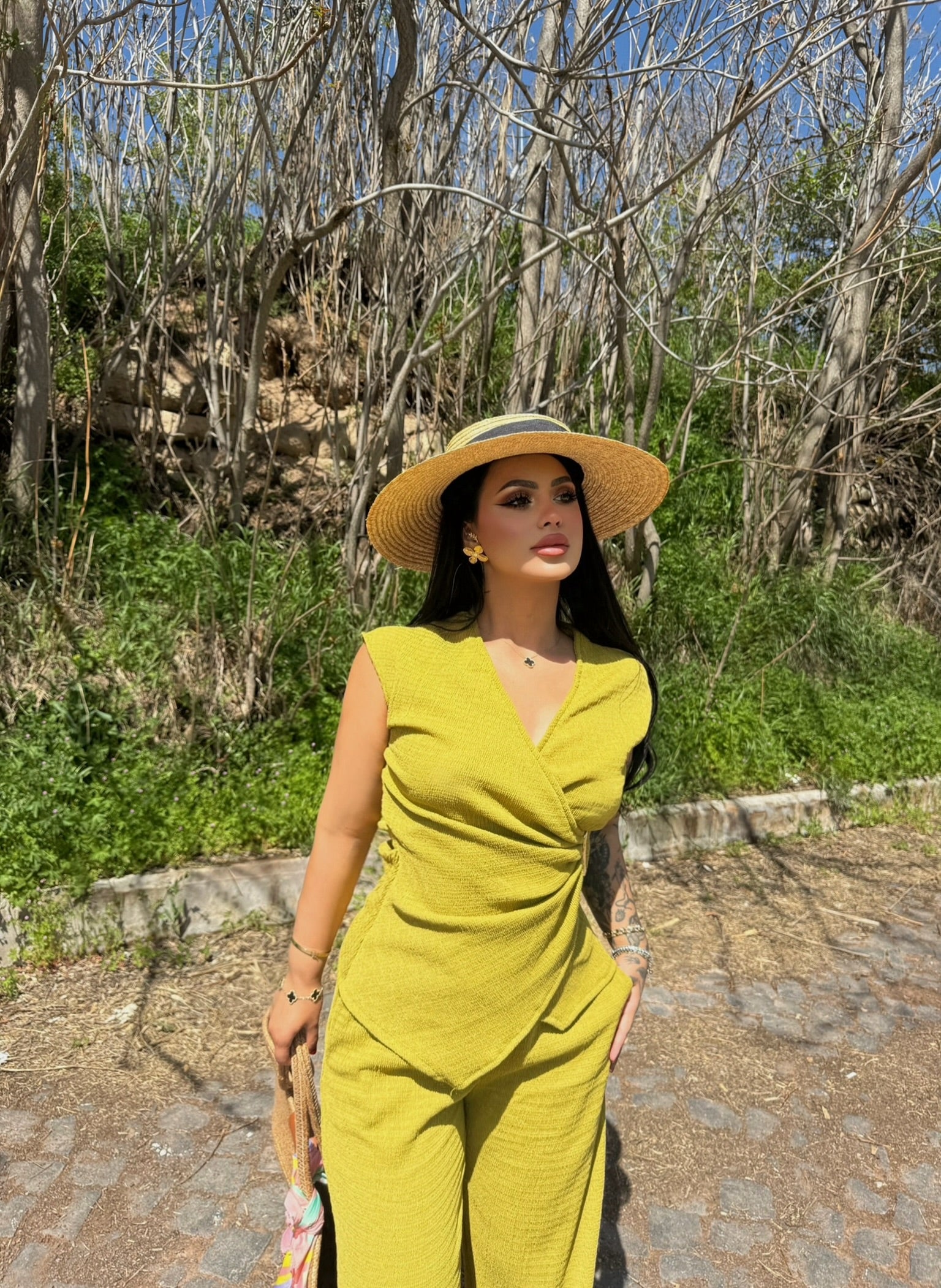Green Buckle Wrap Two-Piece Set
