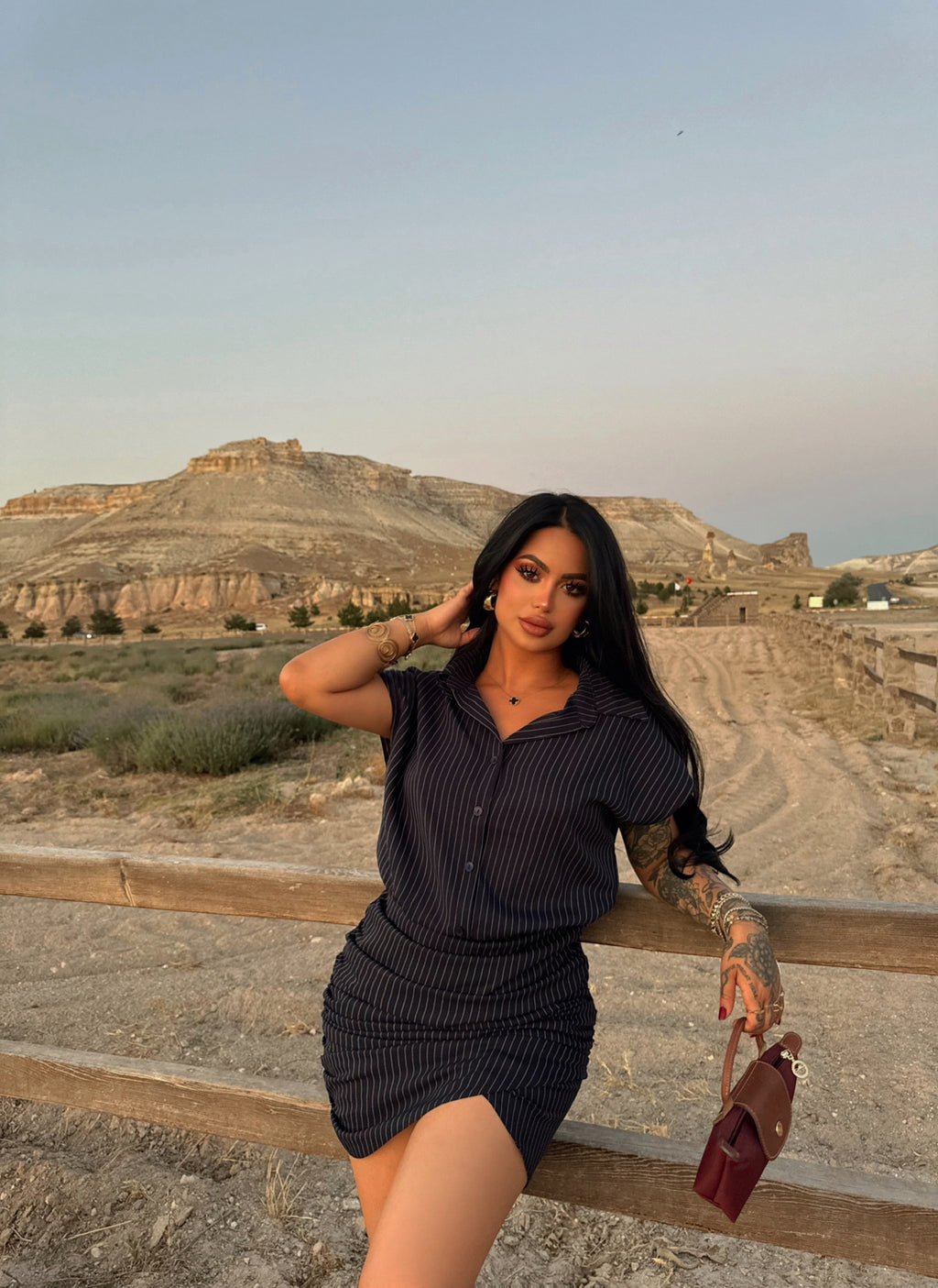 Navy Striped Shirt Dress