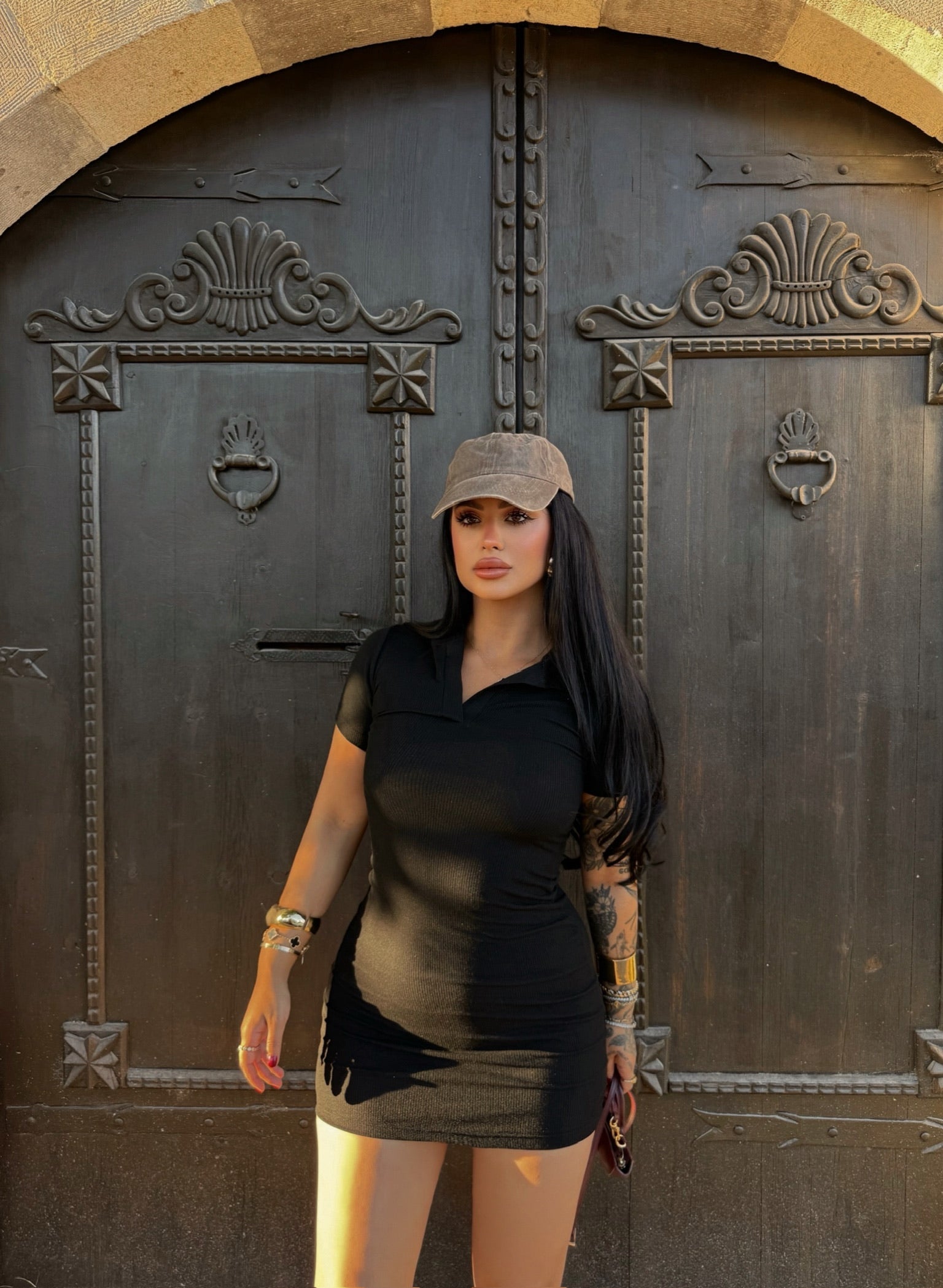 Black Polo Neck Ribbed Dress