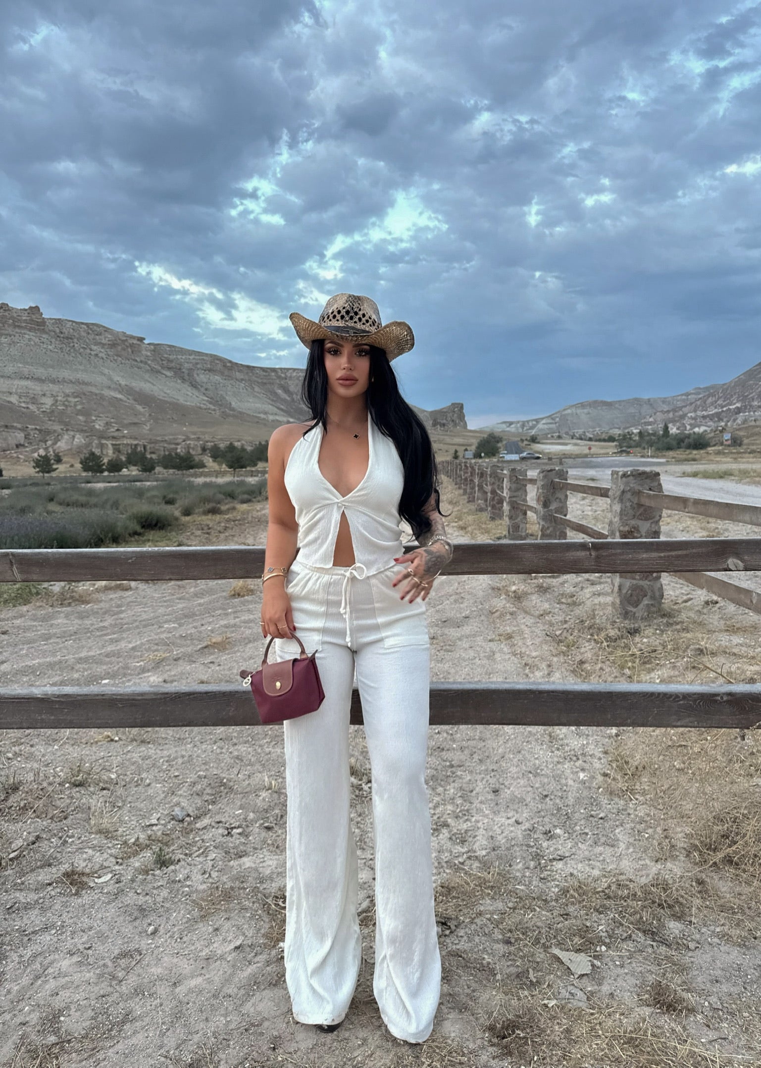 White Halter Neck Two-Piece Set