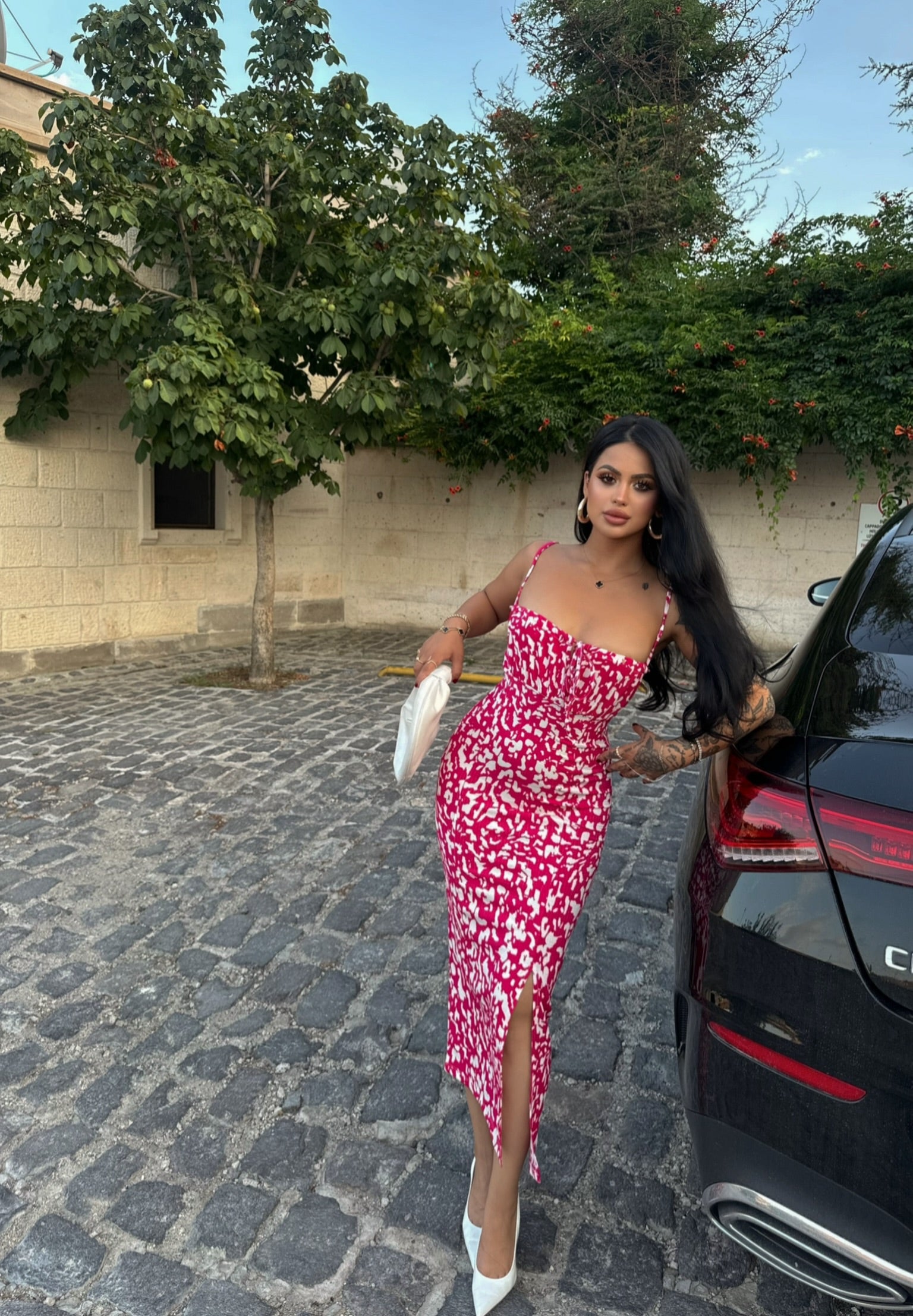 Pink Crinkled Slit Dress