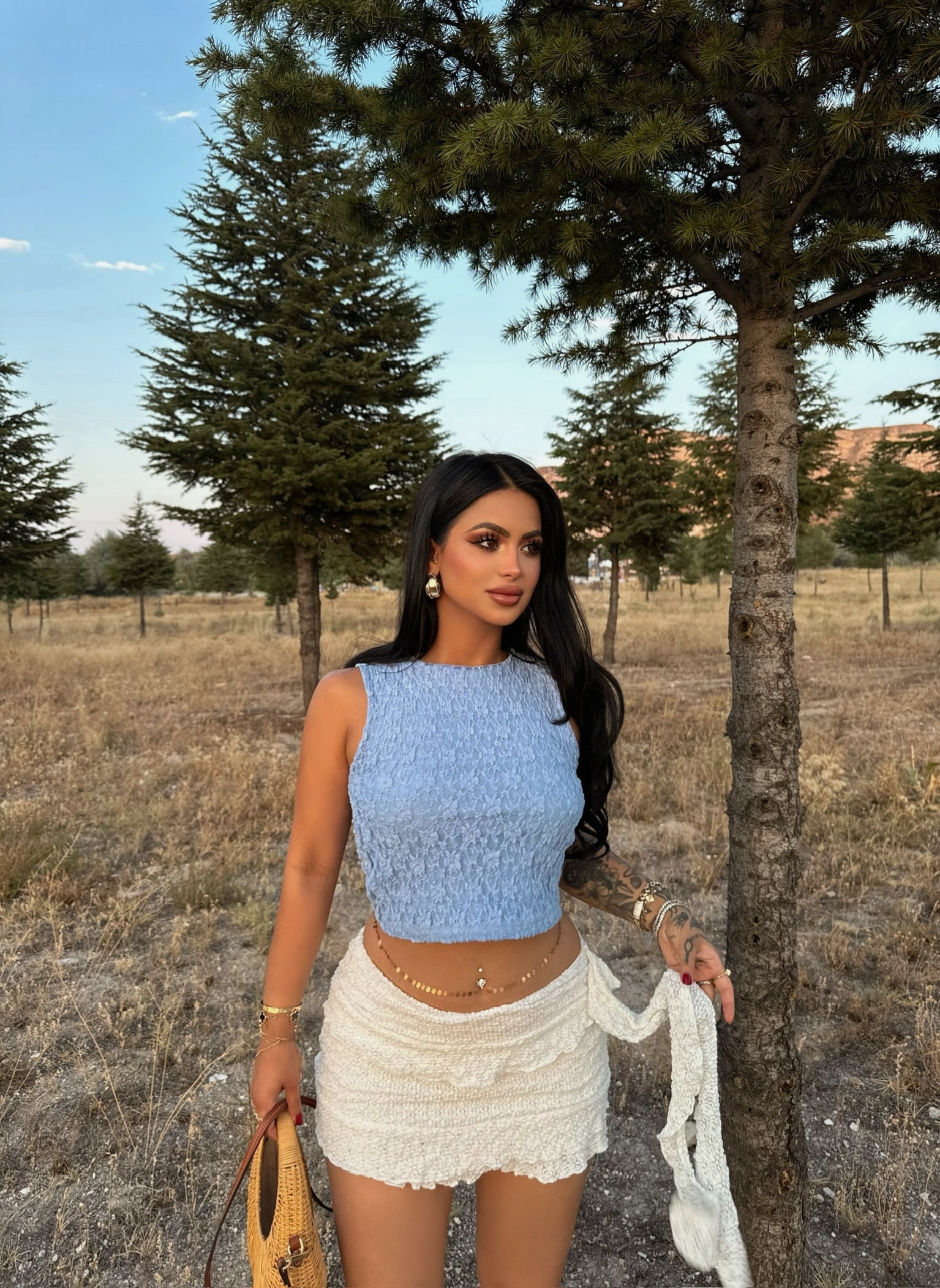 Blue Lace Crop Top