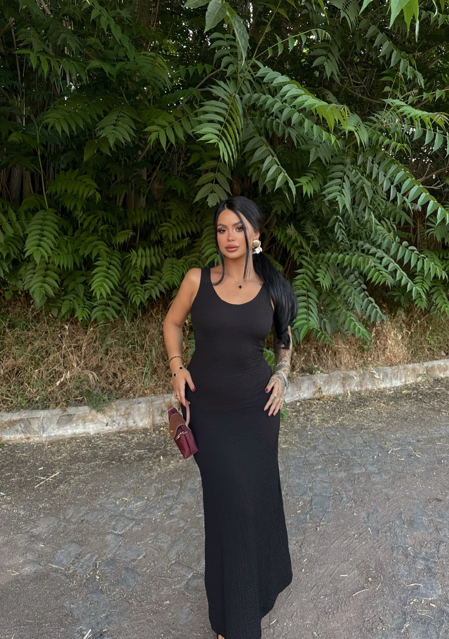 Black Halter Crinkled Dress