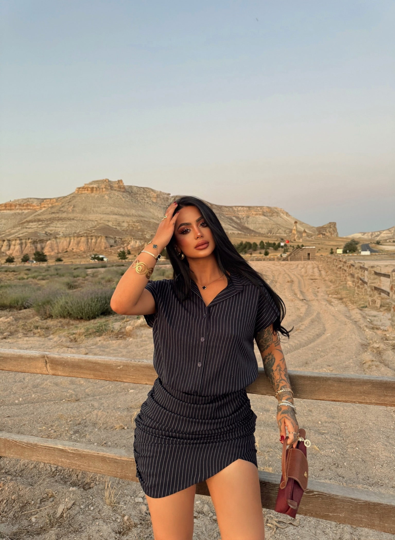 Navy Striped Shirt Dress